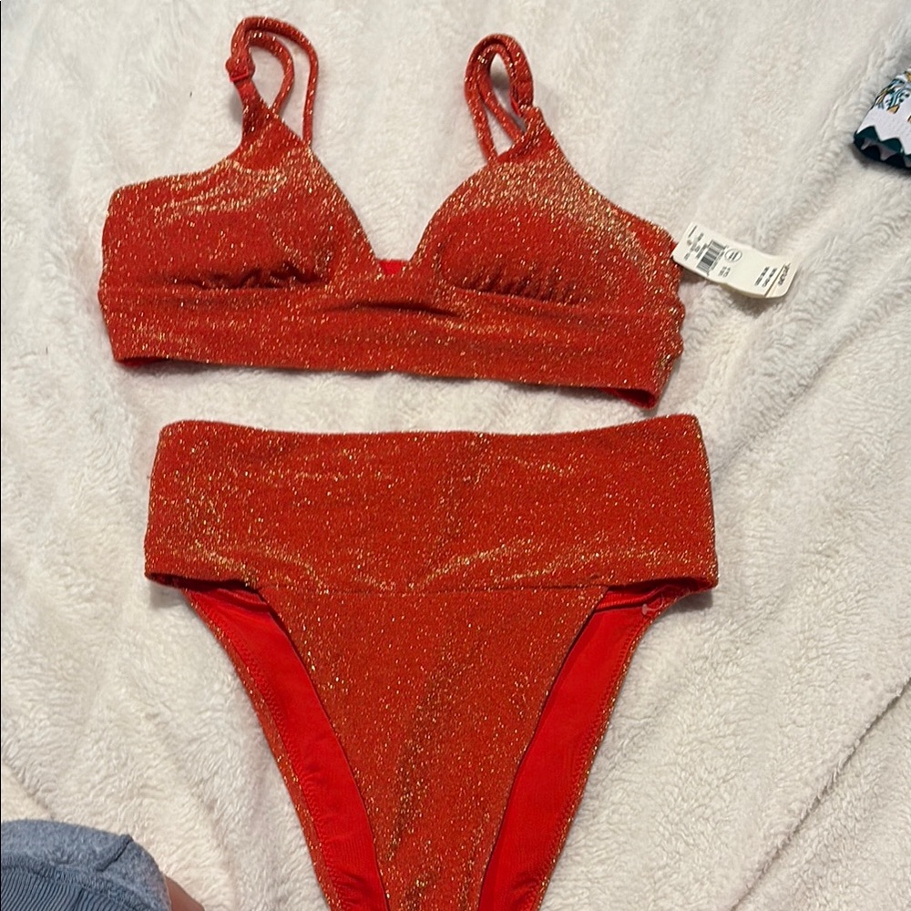 Red Glitter Bikini Set